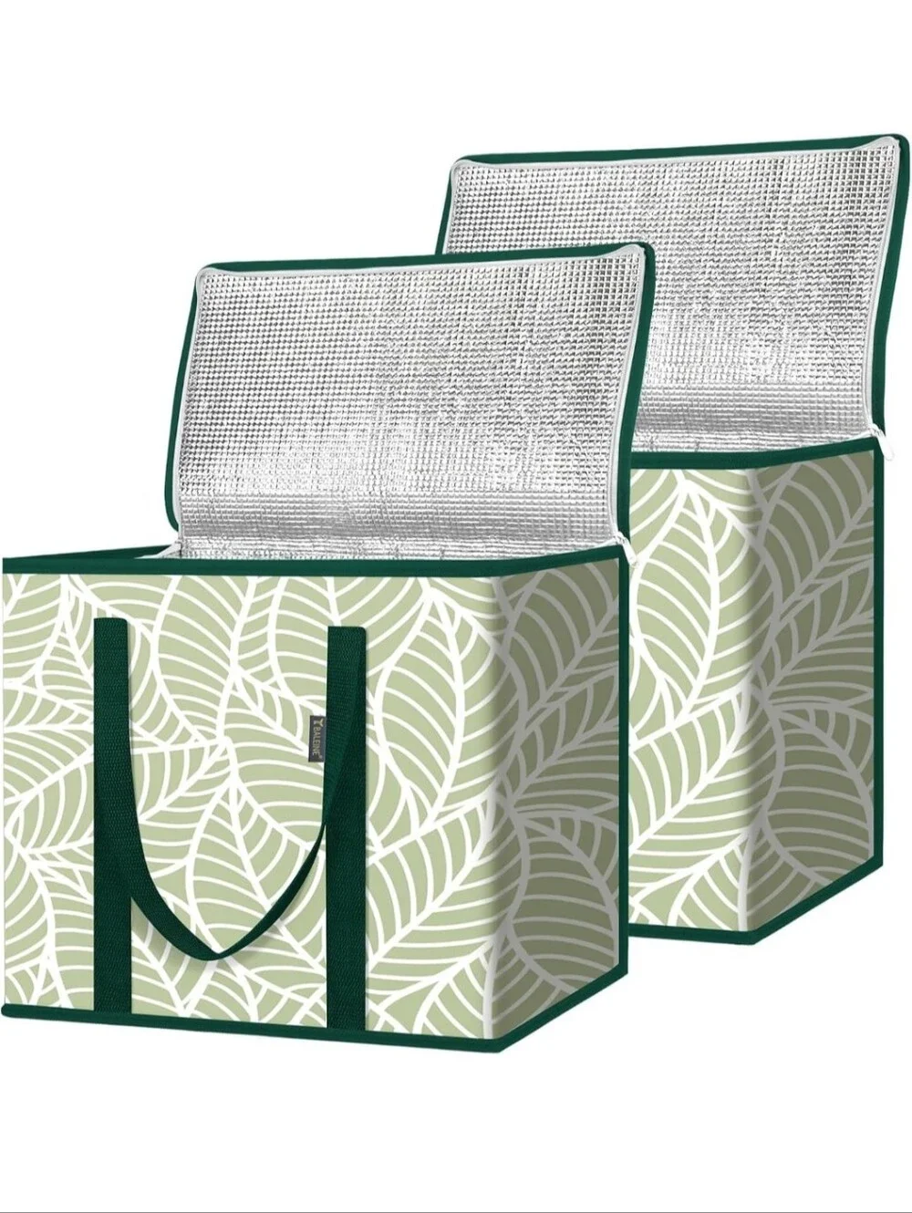 Insulated Leaf-Print Storage Tote - Green